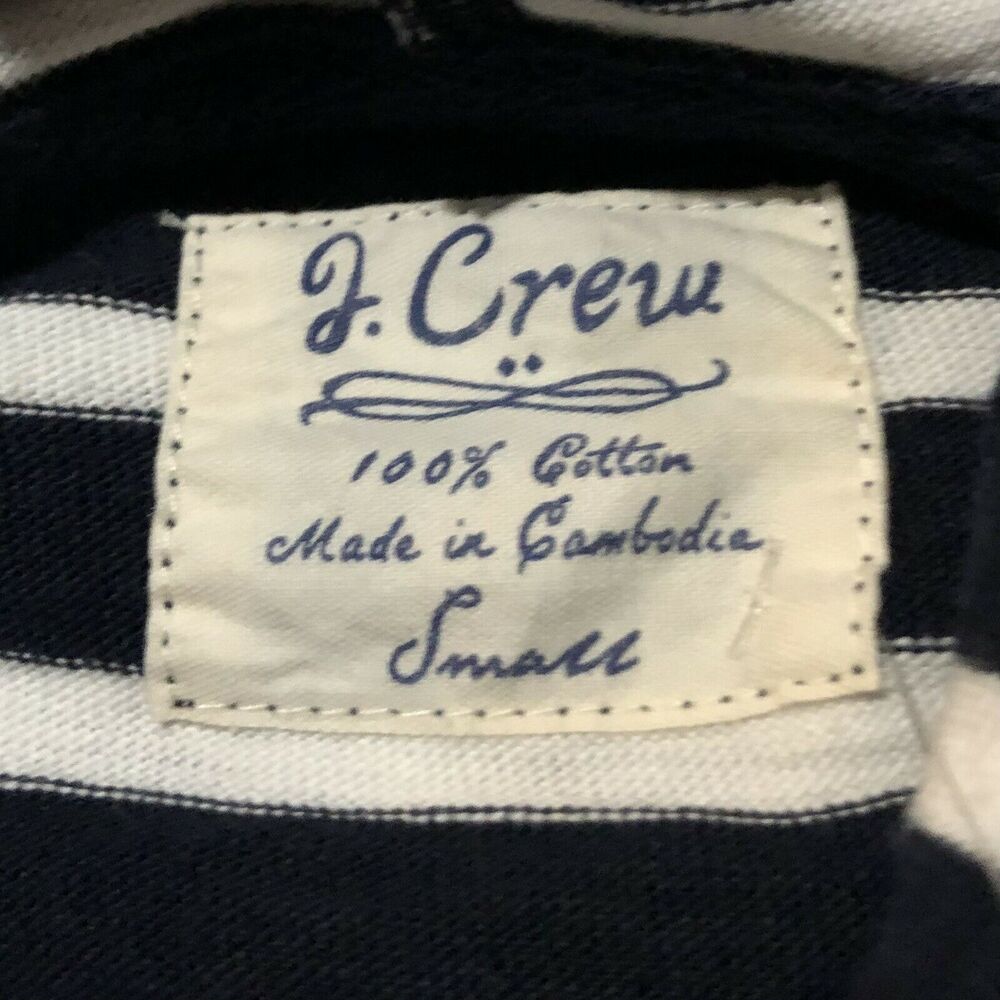 J. Crew Hooded Pullover Small Navy Blue White Stripe Front Pouch Pocket Loose - Picture 5 of 11